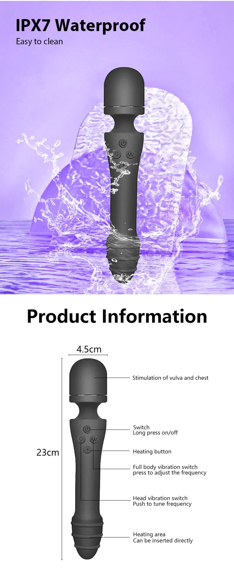 Chày rung 2 đầu AV Stick toả nhiệt kích thích điểm G, massage cực sướng