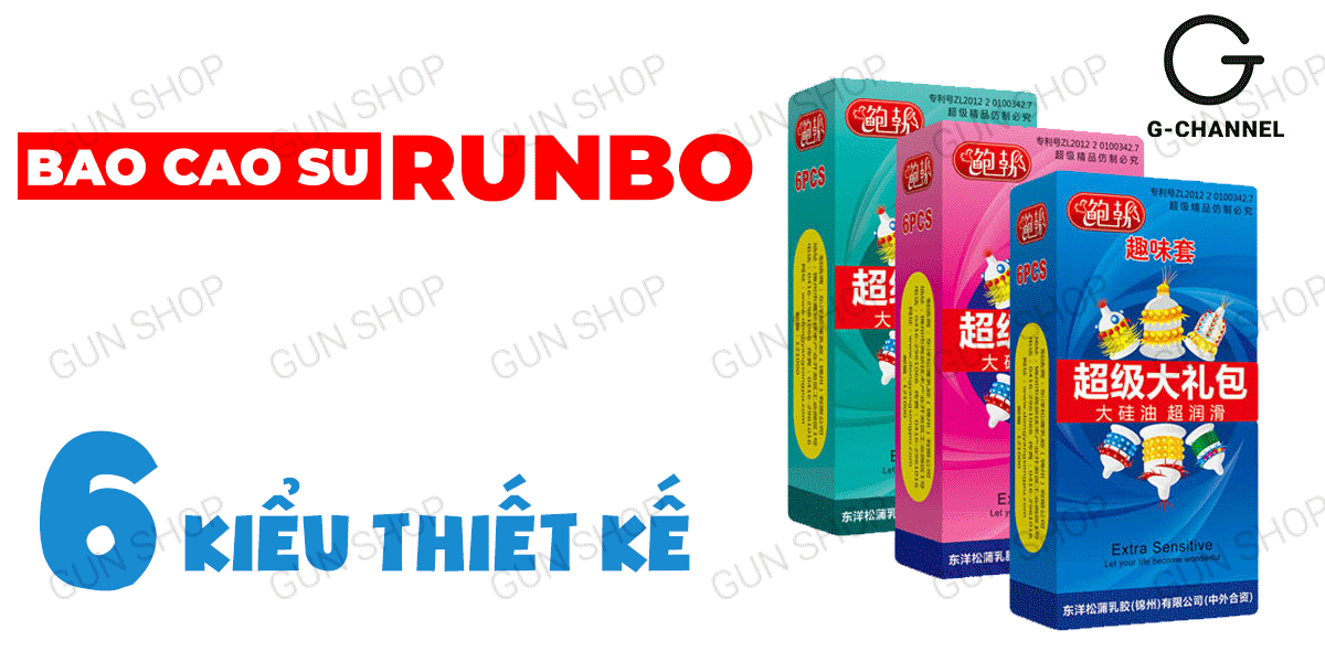 Bao cao su Runbo gân gai lớn kích thích Hộp 6 cái Bao cao su Runbo gân gai lớn kích thích Hộp 6 cái