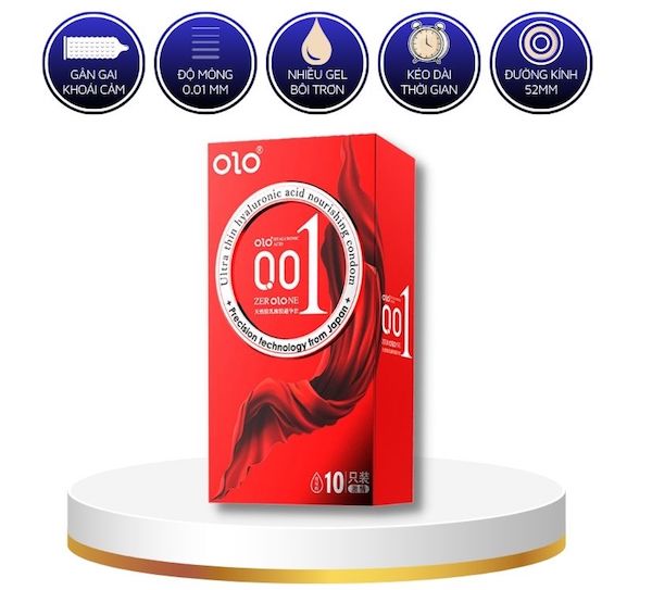 Bao cao su Olo Thin 0.01 đỏ gai nổi siêu mỏng tăng khoái cảm hộp 10c Bao cao su Olo Thin 0.01 đỏ gai nổi siêu mỏng tăng khoái cảm hộp 10c