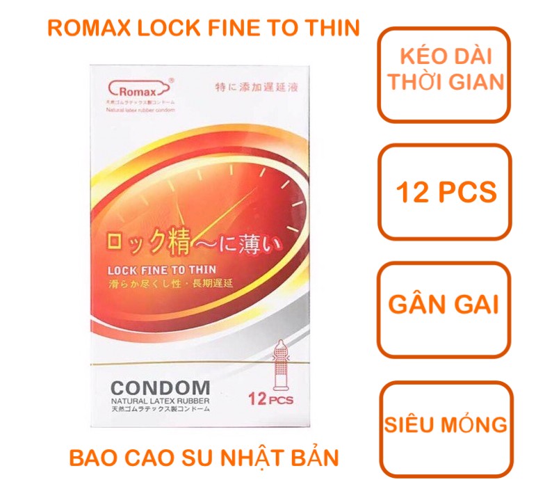 Bao cao su Romax Lock siêu mỏng gân gai Nhật Bản 12c chính hãng