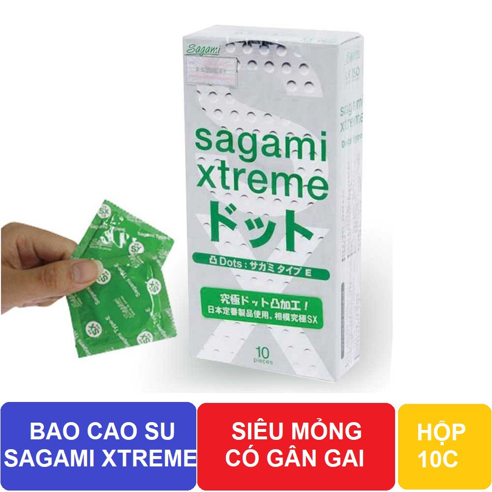 Bao cao su Sagami Xtreme Dots gân gai siêu mỏng Hộp 10 cái Bao cao su Sagami Xtreme Dots gân gai siêu mỏng Hộp 10 cái