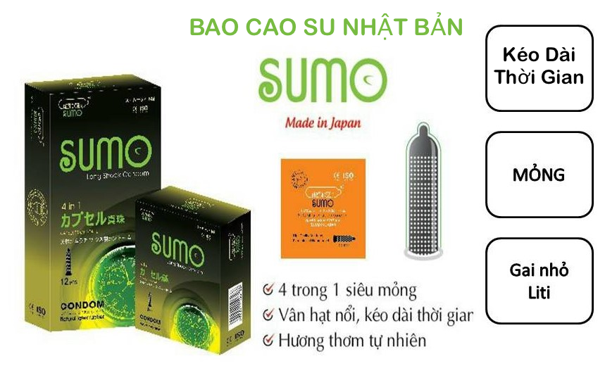 Bao cao su Sumo Long Shock 4 in 1 gân gai 12c giá tốt khuyến mãi Bao cao su Sumo Long Shock 4 in 1 gân gai 12c giá tốt khuyến mãi
