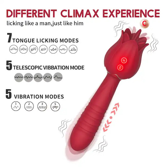Dương vật giả 2 đầu rung thụt lưỡi liếm hoa hồng silicon cao cấp sạc USB