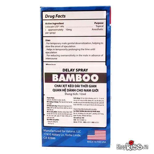 Chai xịt Bamboo Delay Mỹ chống xuất tinh sớm Kéo dài quan hệ