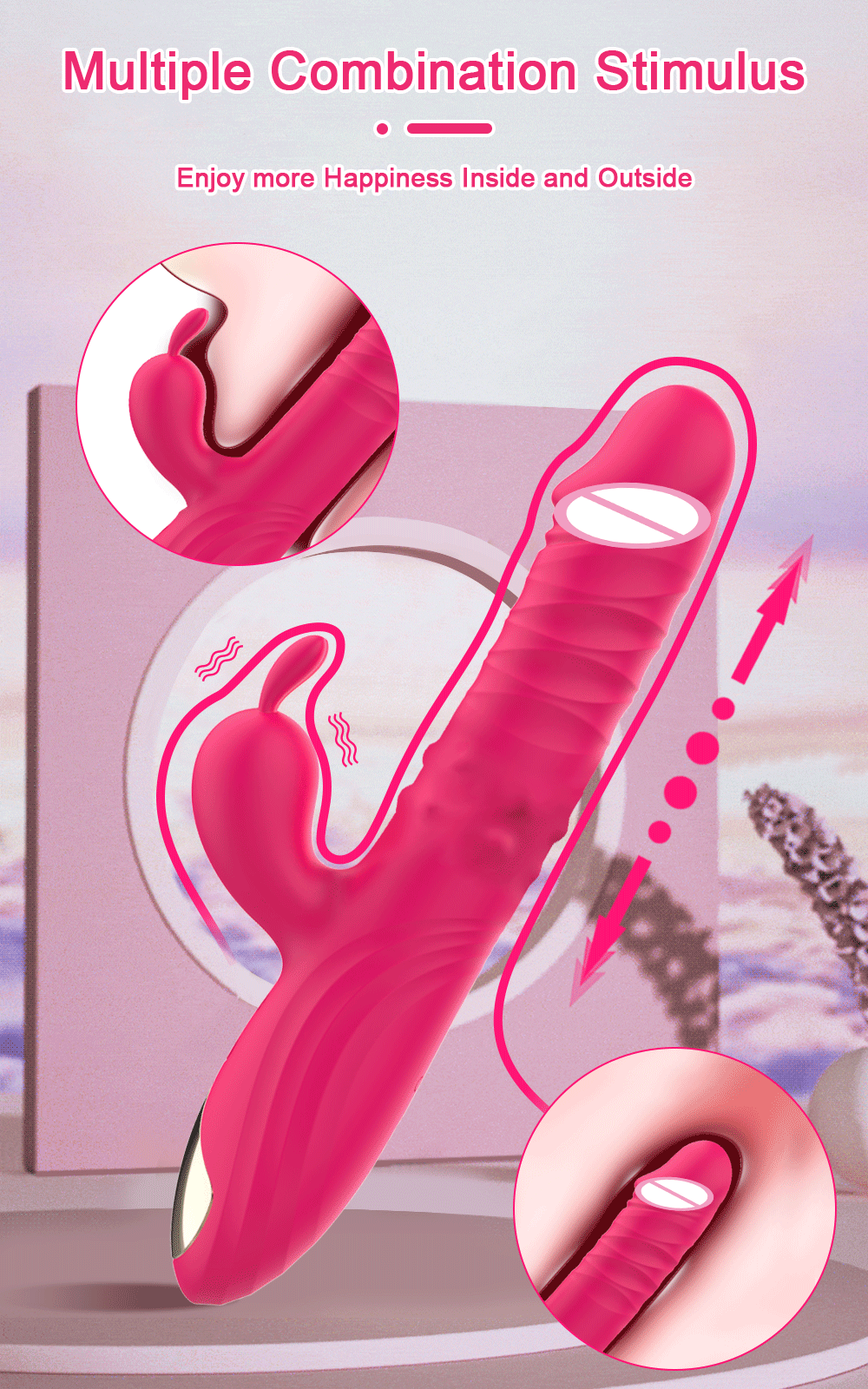 Dương vật giả xoay rung thụt đa năng tai thỏ kích thích mạnh