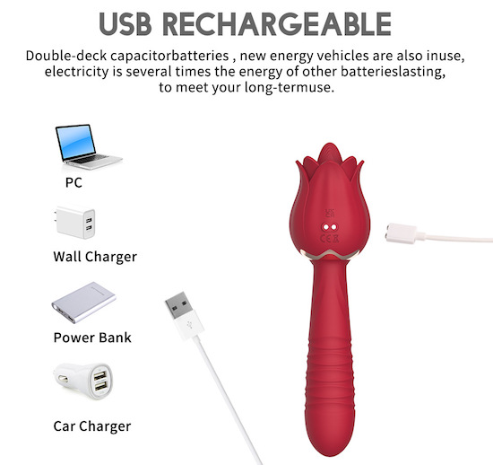 Dương vật giả 2 đầu rung thụt lưỡi liếm hoa hồng silicon cao cấp sạc USB