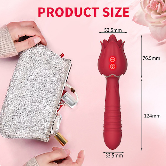 Dương vật giả 2 đầu rung thụt lưỡi liếm hoa hồng silicon cao cấp sạc USB