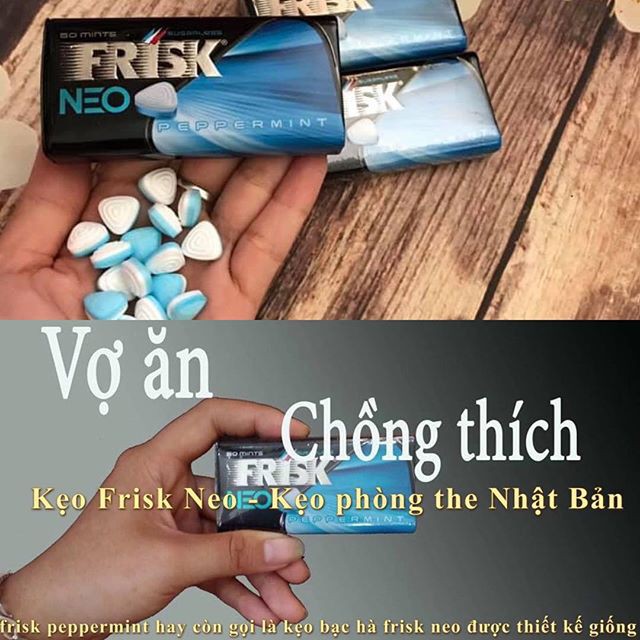 Frisk Neo Peppermint kẹo ngậm bạc hà thơm mát hộp 50 viên kích thích Frisk Neo Peppermint kẹo ngậm bạc hà thơm mát hộp 50 viên kích thích