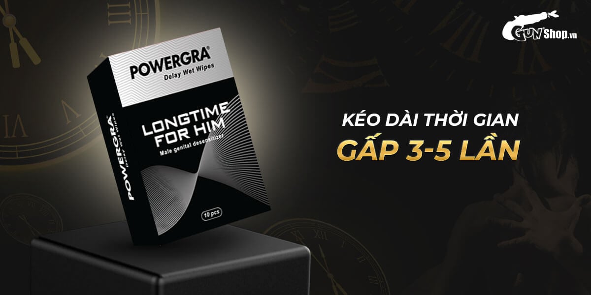 Khăn ướt Powergra Delay hộp 10 chiếc kéo dài thời gian quan hệ