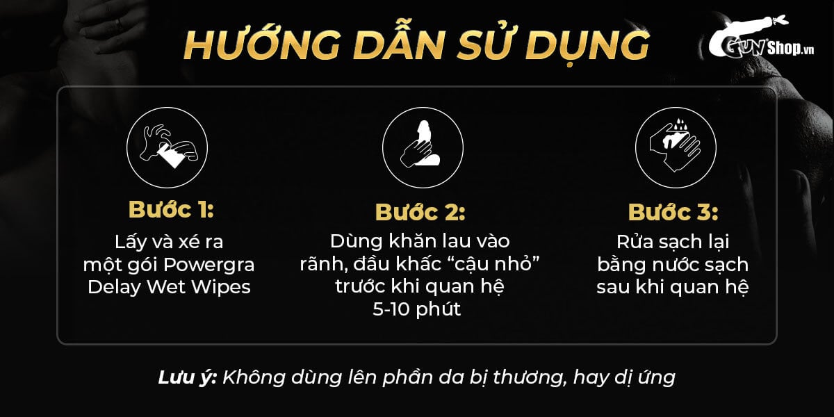 Khăn ướt Powergra Delay hộp 10 chiếc kéo dài thời gian quan hệ