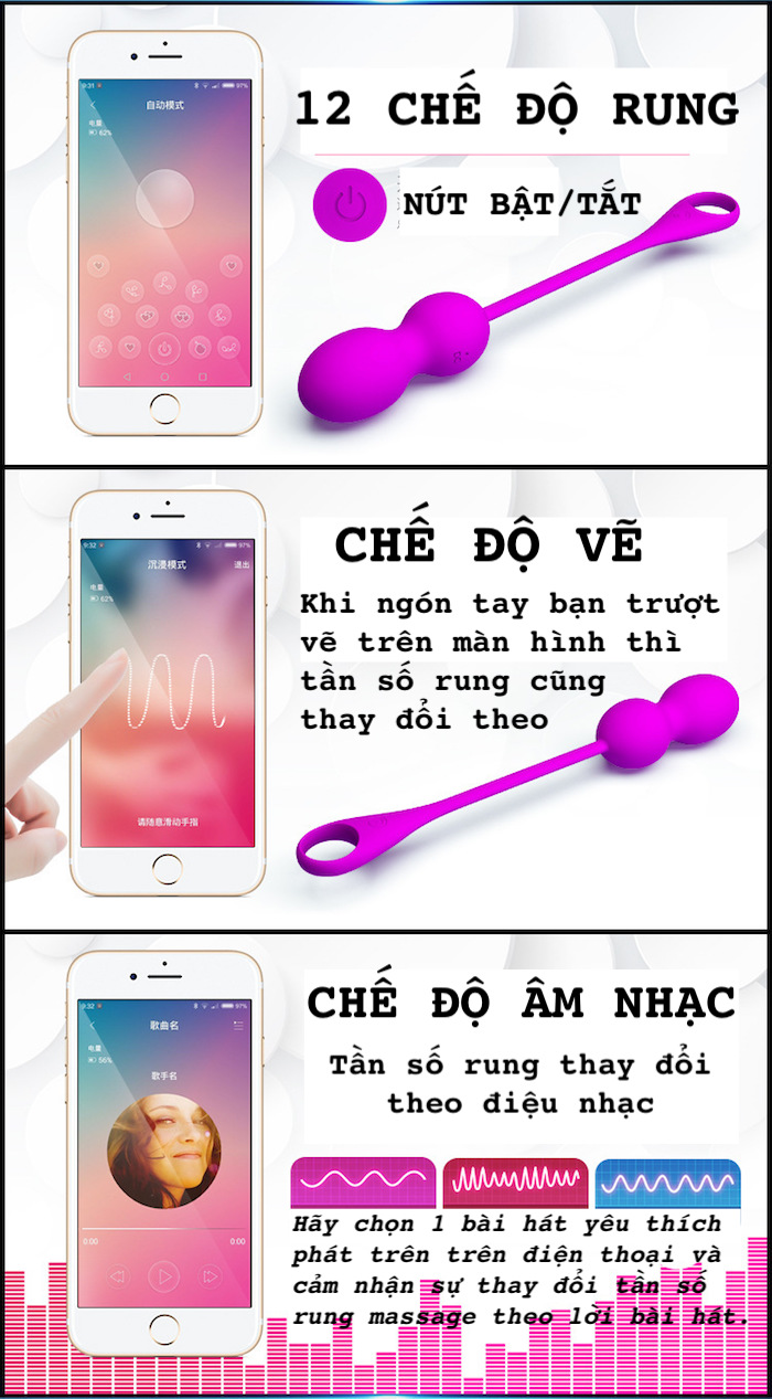 Trứng rung PrettyLove Elvira Bluetooth điều khiển qua app cao cấp Trứng rung PrettyLove Elvira Bluetooth điều khiển qua app cao cấp