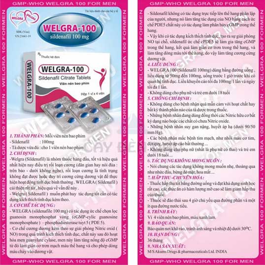Welgra 100mg Ấn Độ tăng cường sinh lý nam giới mạnh mẽ hiệu quả