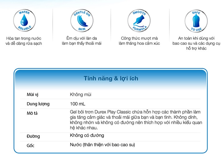 Gel bôi trơn Durex Play Classic 50ml an toàn dịu nhẹ chất lượng Gel bôi trơn Durex Play Classic 50ml an toàn dịu nhẹ chất lượng