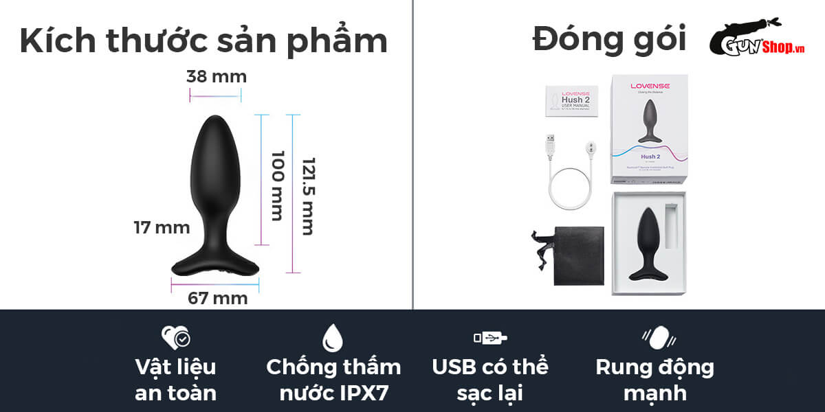 Trứng Rung Hậu Môn Lovense Hush 2 Điều Khiển App Bluetooth Gay
