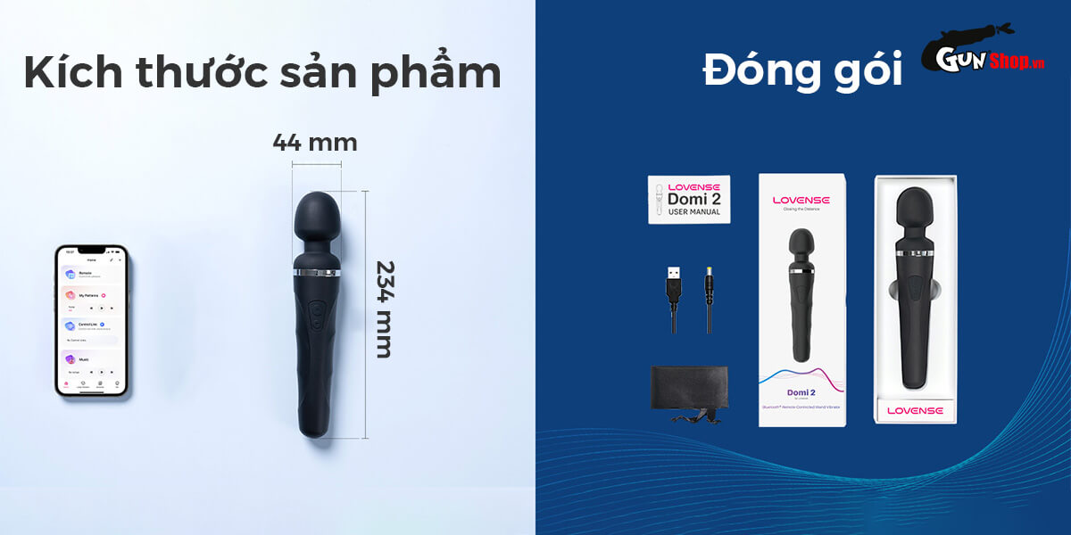 Chày rung Lovense Domi 2 không dây, điều khiển app, kích thích mạnh