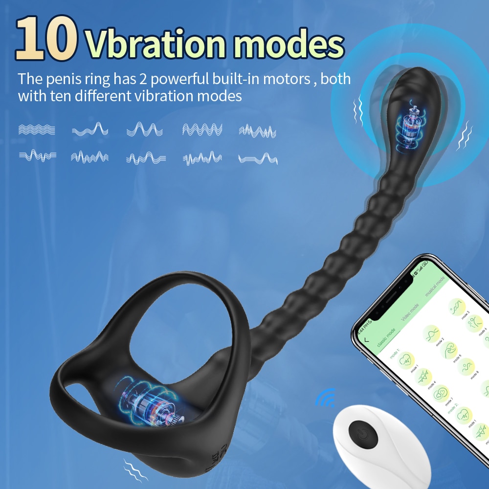 Phân phối Vòng đeo dương vật kèm chuỗi xoắn kích thích hậu môn điều khiển qua app hàng mới về
