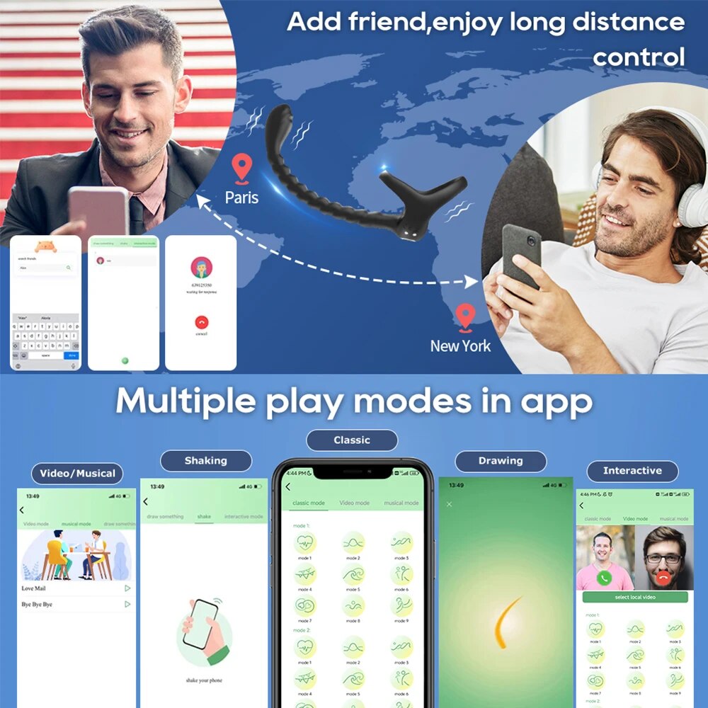  Phân phối Vòng đeo dương vật kèm chuỗi xoắn kích thích hậu môn điều khiển qua app hàng mới về